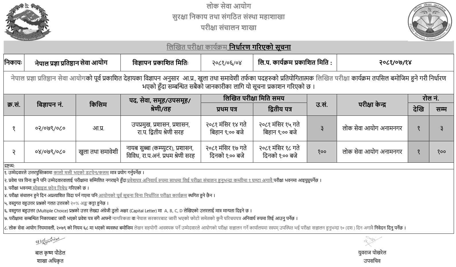 Nepal Pragya Pratisthan Sewa Aayog Exam Center for Kharidar and Nayab Subba 