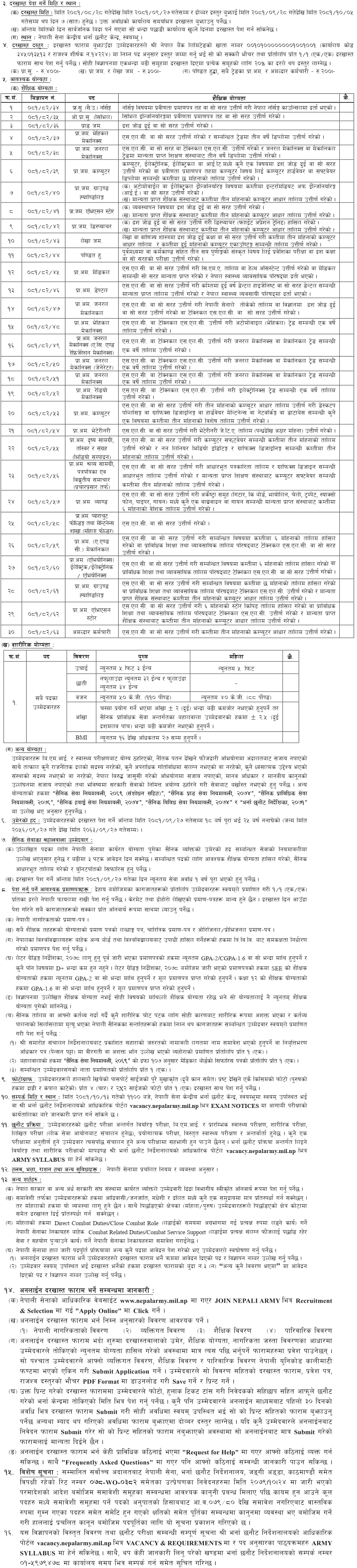 Nepal Army Vacancy for Prabidhik Padik and Billadar 2081-1 