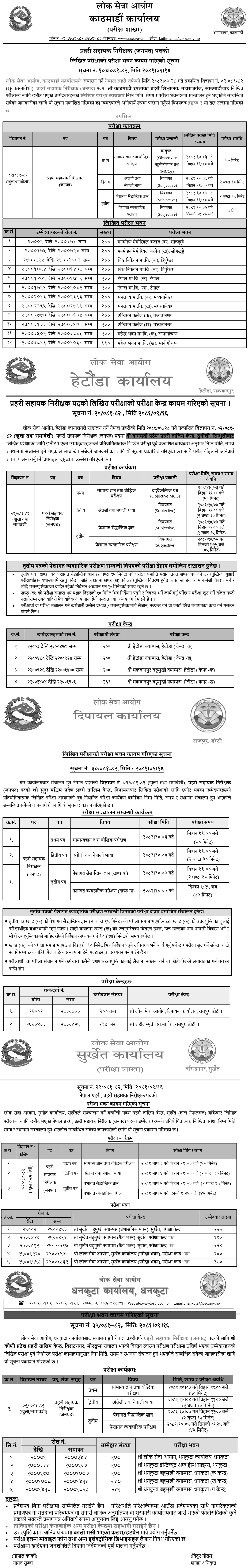 Nepal Police Assistant Sub Inspector (ASI) Written Exam Centers 2081 