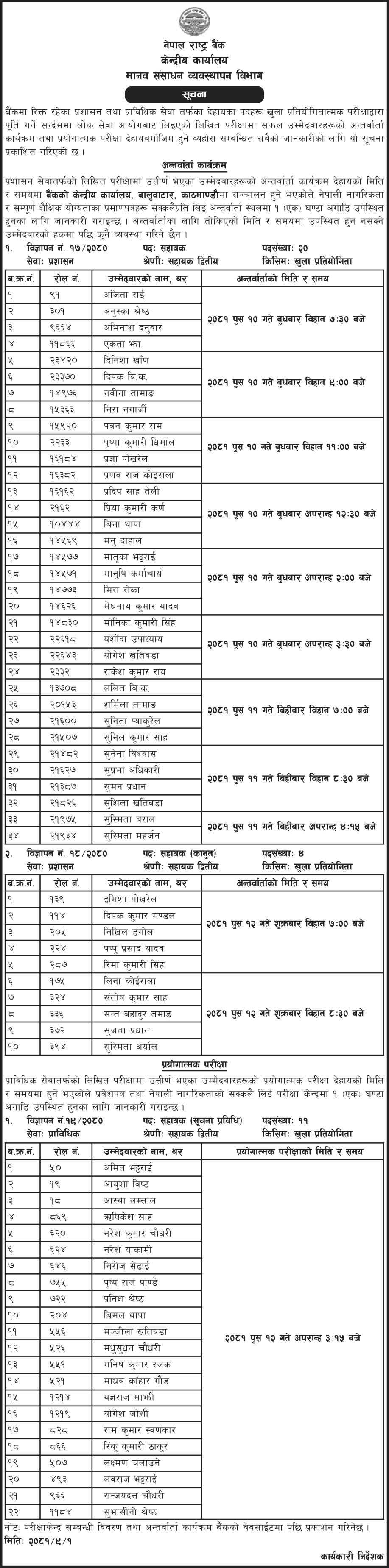 Nepal Rastra Bank Assistant II Interview and Practical Exam 2081 